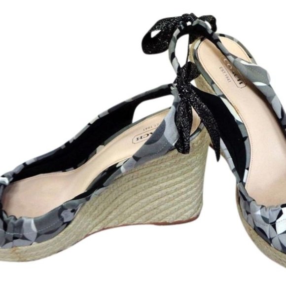 COACH MARITZA BLACK/WHITE WEDGES SANDALS SZ 8.5B - Picture 2 of 11
